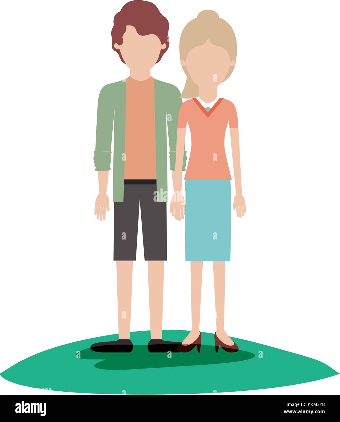 Faceless Couple Colorful Scene Outdoor And Him With Shirt And