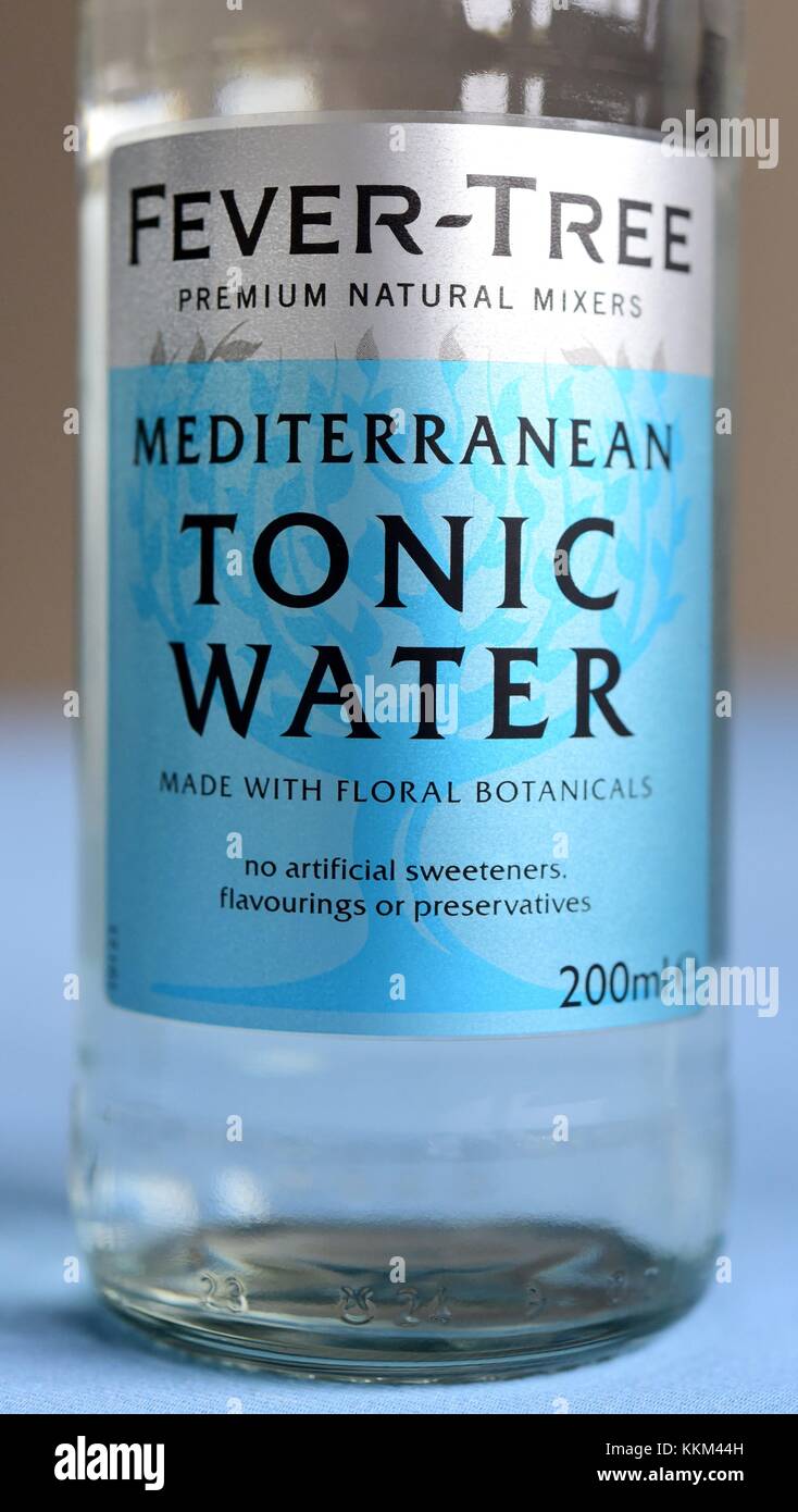 A bottle of mediterranean tonic water of the british company FeverTree on a table in Hanover