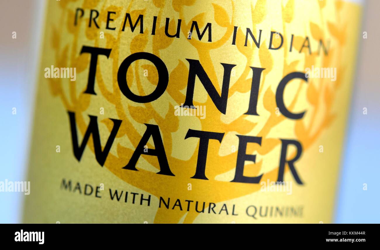 A bottle of premium indian tonic water of the british company Fever-Tree on a table in Hanover (Germany), 12 October 2017. | usage worldwide Stock Photo