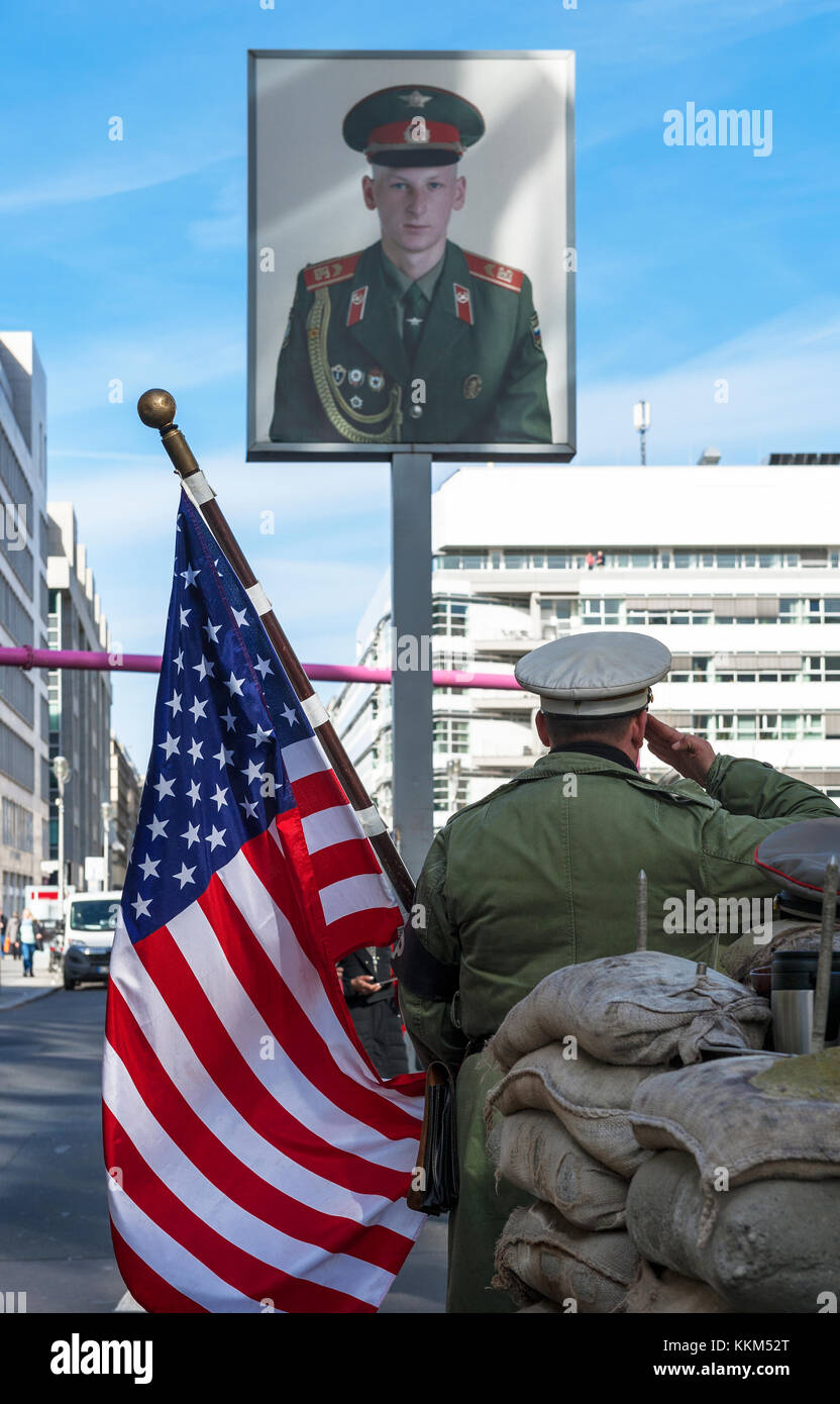 At check point Charlie. Berlin, Germany Stock Photo