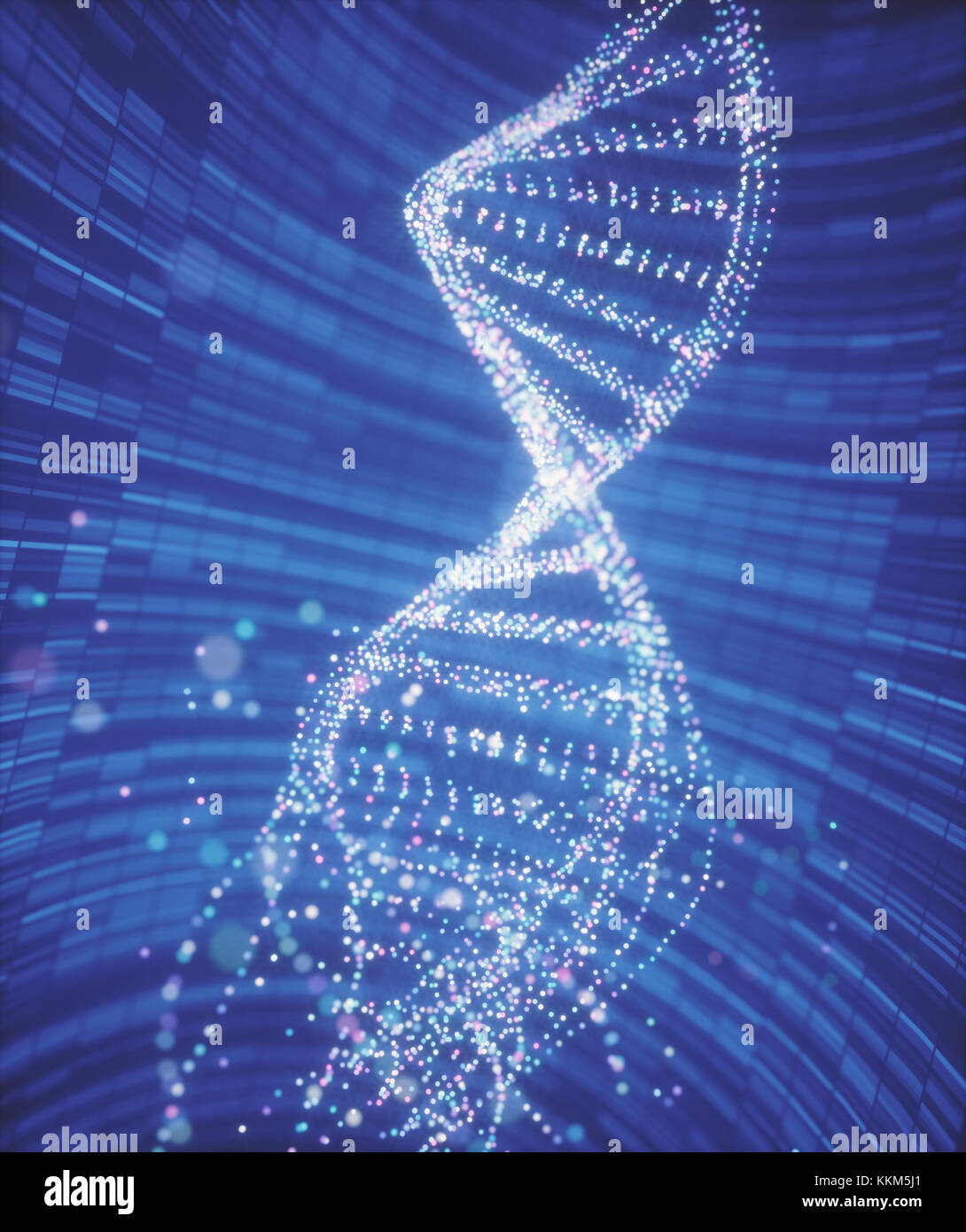 3D illustration. Colorful DNA molecule. Concept image of a structure of ...