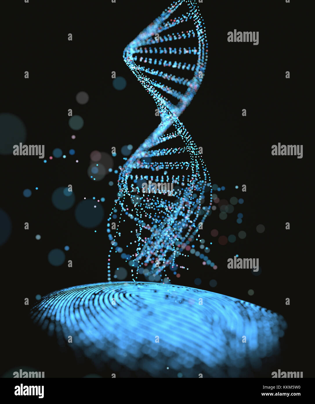 3D illustration. Genetic code DNA coming out of the fingerprint. Stock Photo