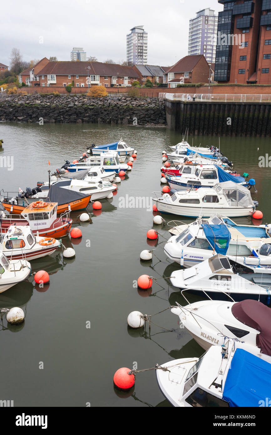 Boats moored in the marina on the River Wear at Sunderland, Tyne & Wear UK Stock Photo