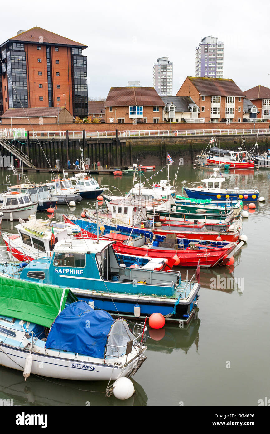 Boats moored in the marina on the River Wear at Sunderland, Tyne & Wear UK Stock Photo