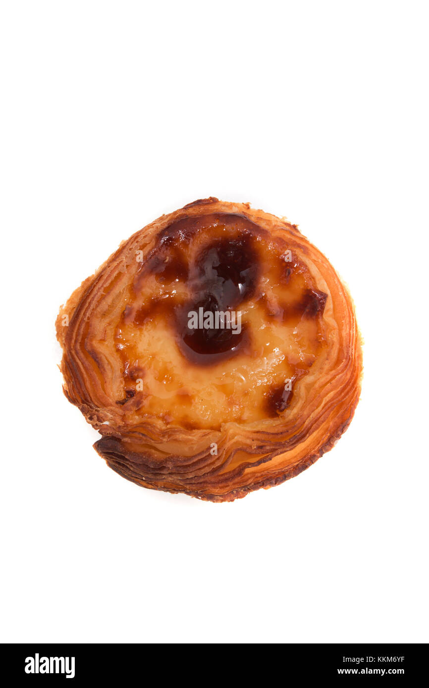 Famous Portuguese egg pastry tart called 'Pastel de Belem' isolated on