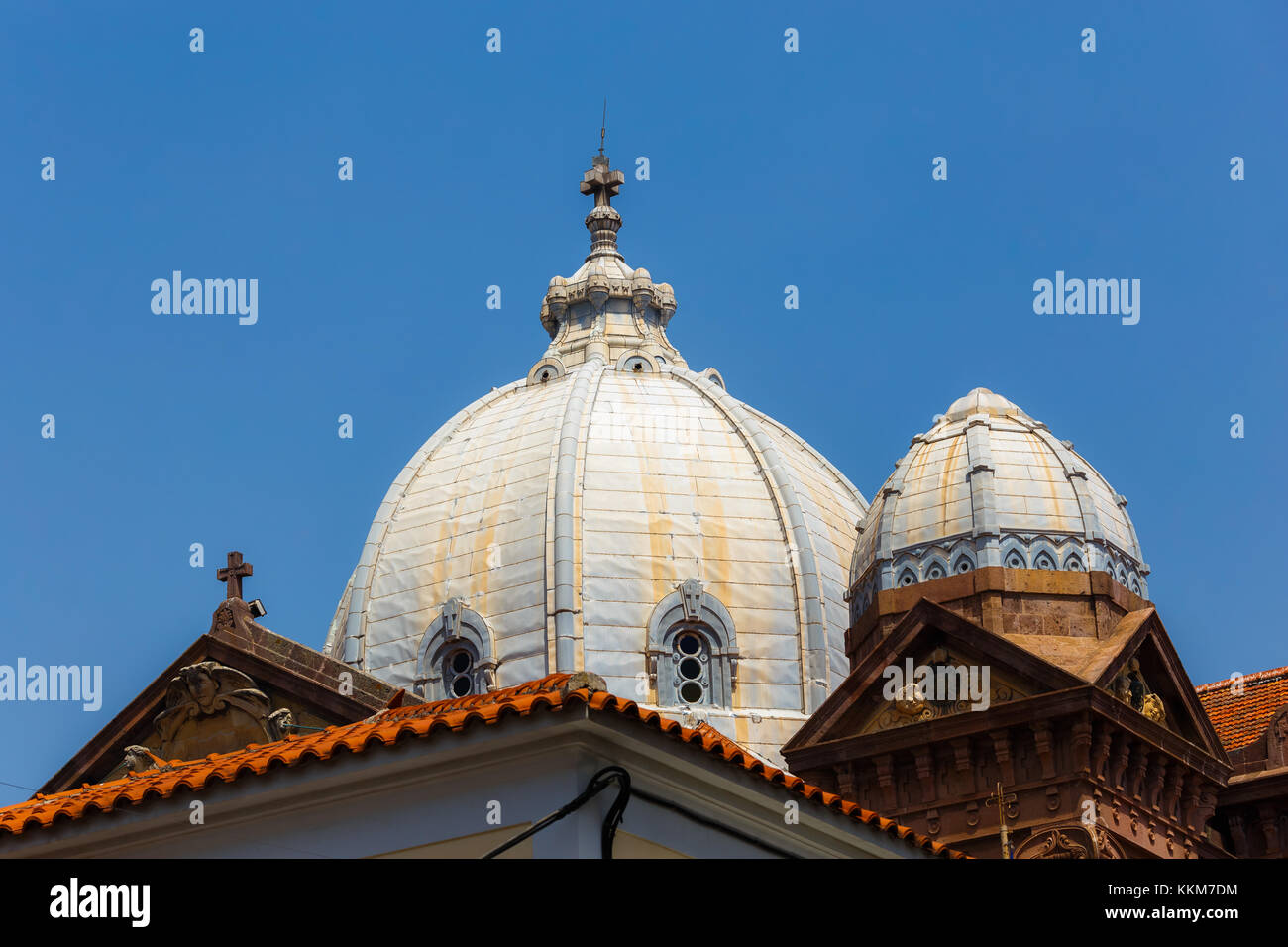 St Therapontas cathedral temple architectural details in the morning, against a clear sky in Mytilene, Lesvos island, Greece Stock Photo
