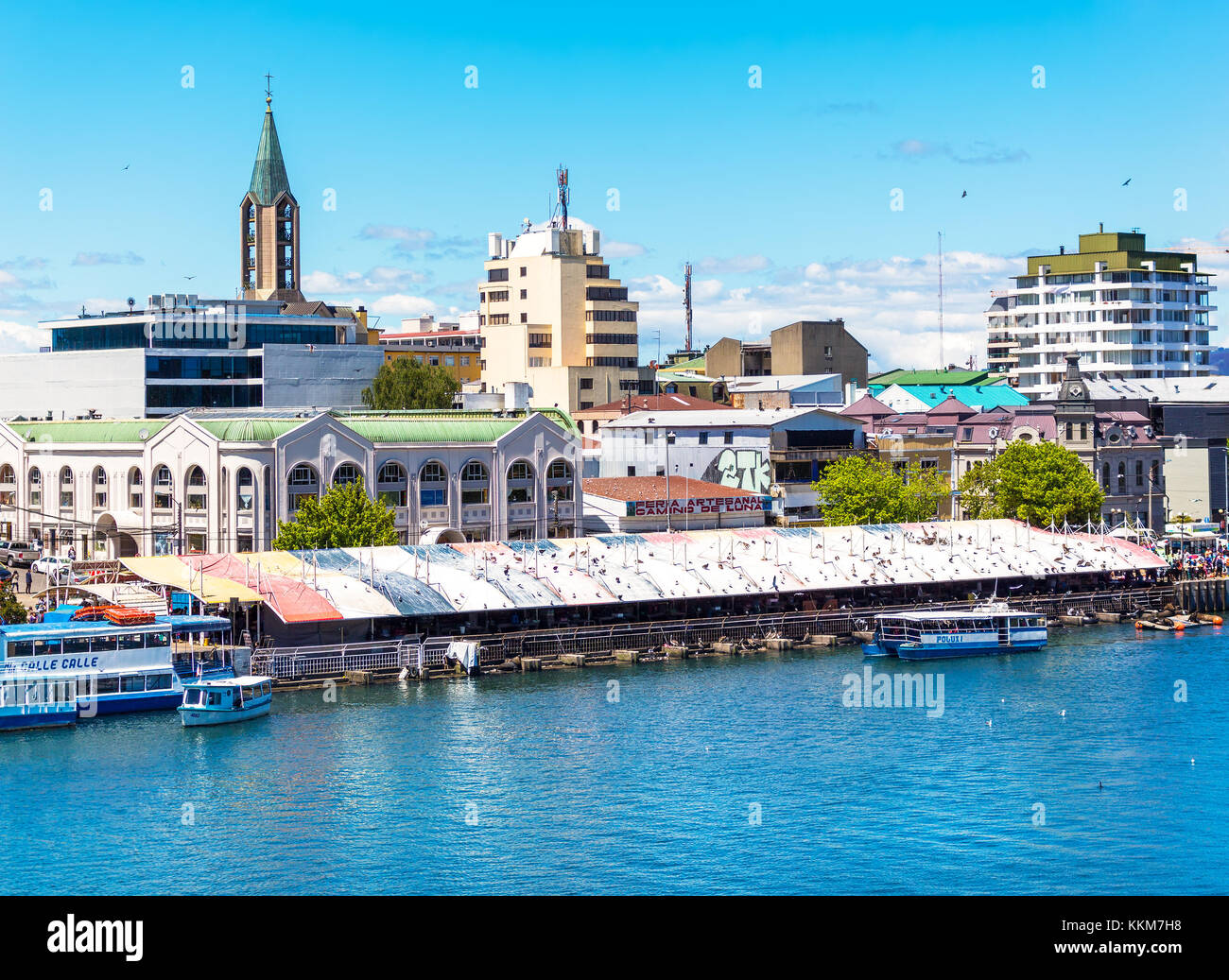 VALDIVIA, CHILE - OCTOBER 30, 2016: View of the fish market in Valdivia. This is one of the main touristic attraction of the town. Stock Photo