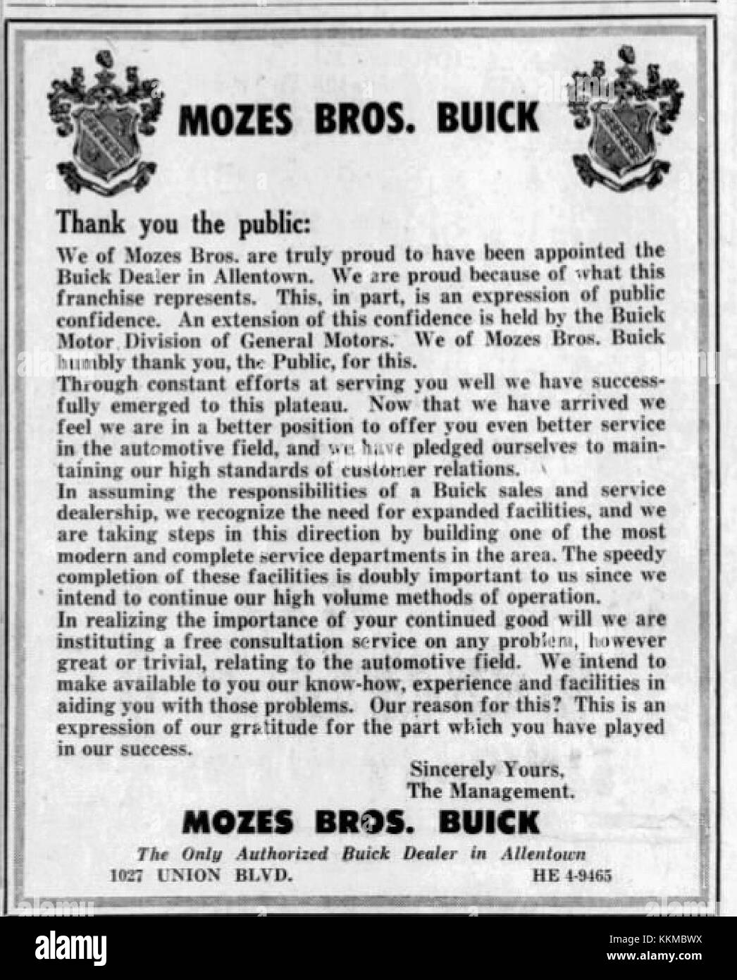 1955 - Mozes Bros Buick - 25 Oct MC - Allentown PA Stock Photo - Alamy