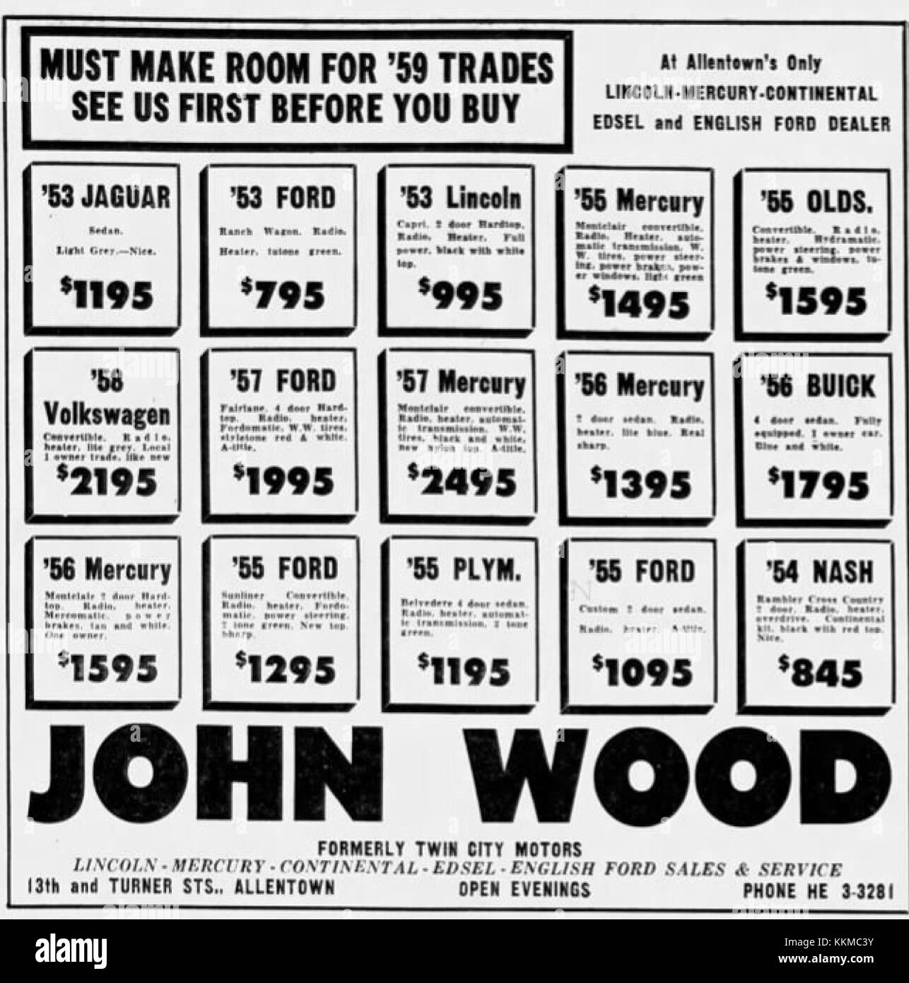 1958 - John Wood Motors - 9 Oct MC - Allentown PA Stock Photo