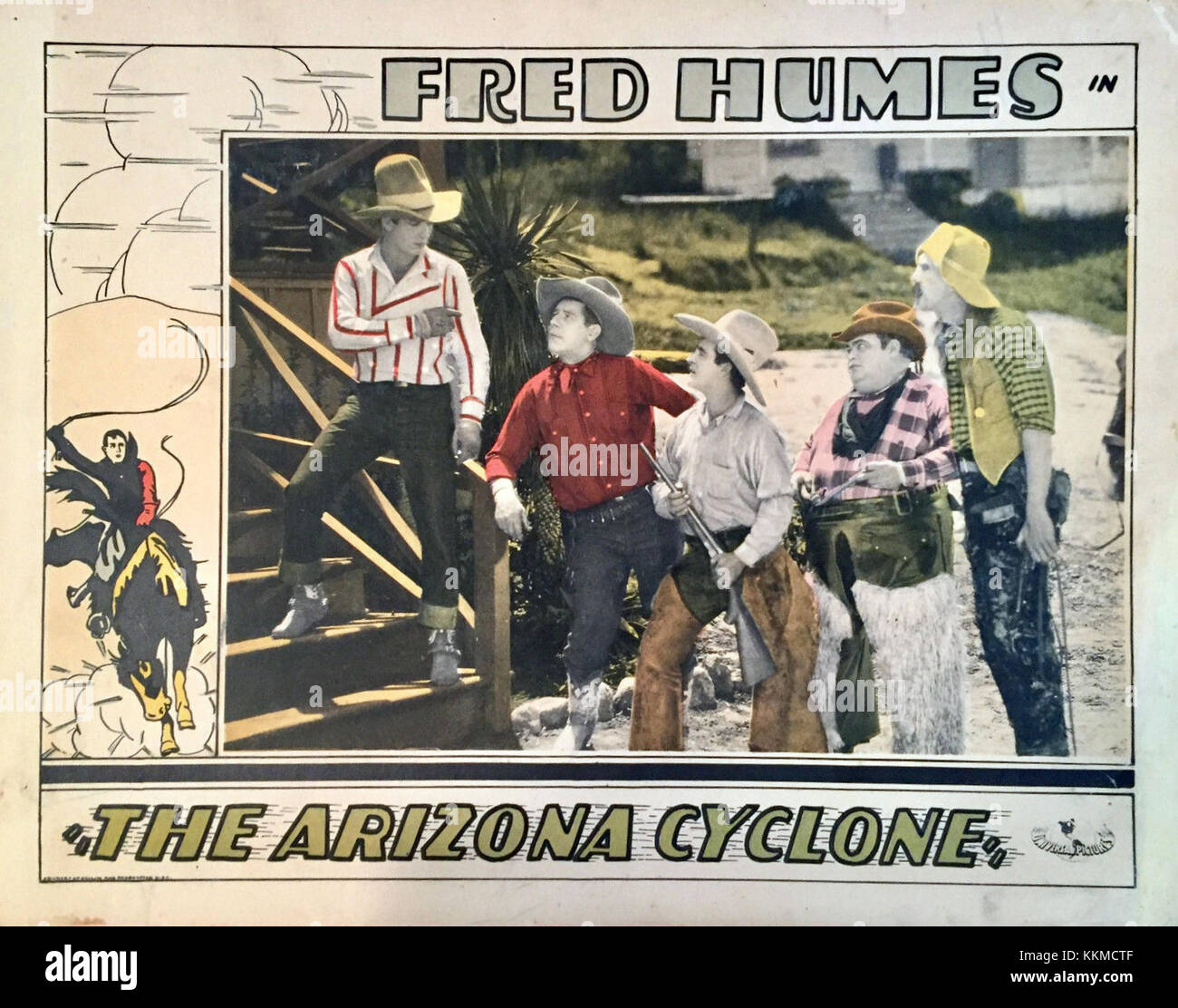 A lobby card from the 1941 film *Arizona Cyclone*, showcasing the film ...