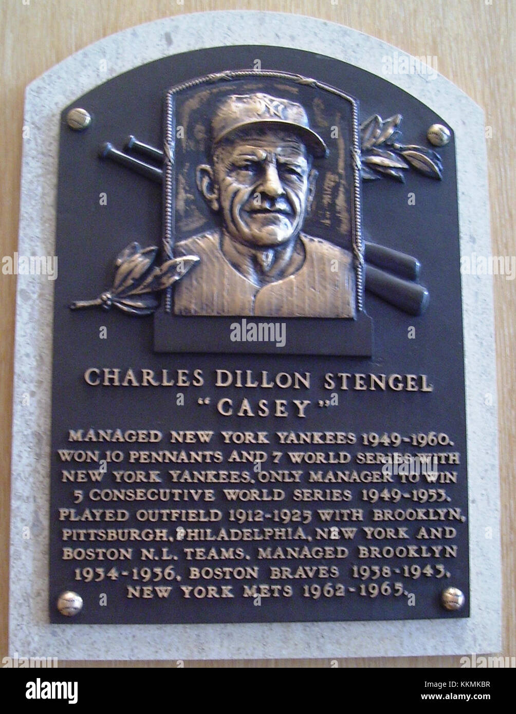 The HOF Stengel Casey plaque commemorates the contributions of two prominent figures in baseball history: Casey Stengel and Herb Stengel. Both made significant impacts in the sport, with Casey Stengel being a Hall of Fame manager. Stock Photo