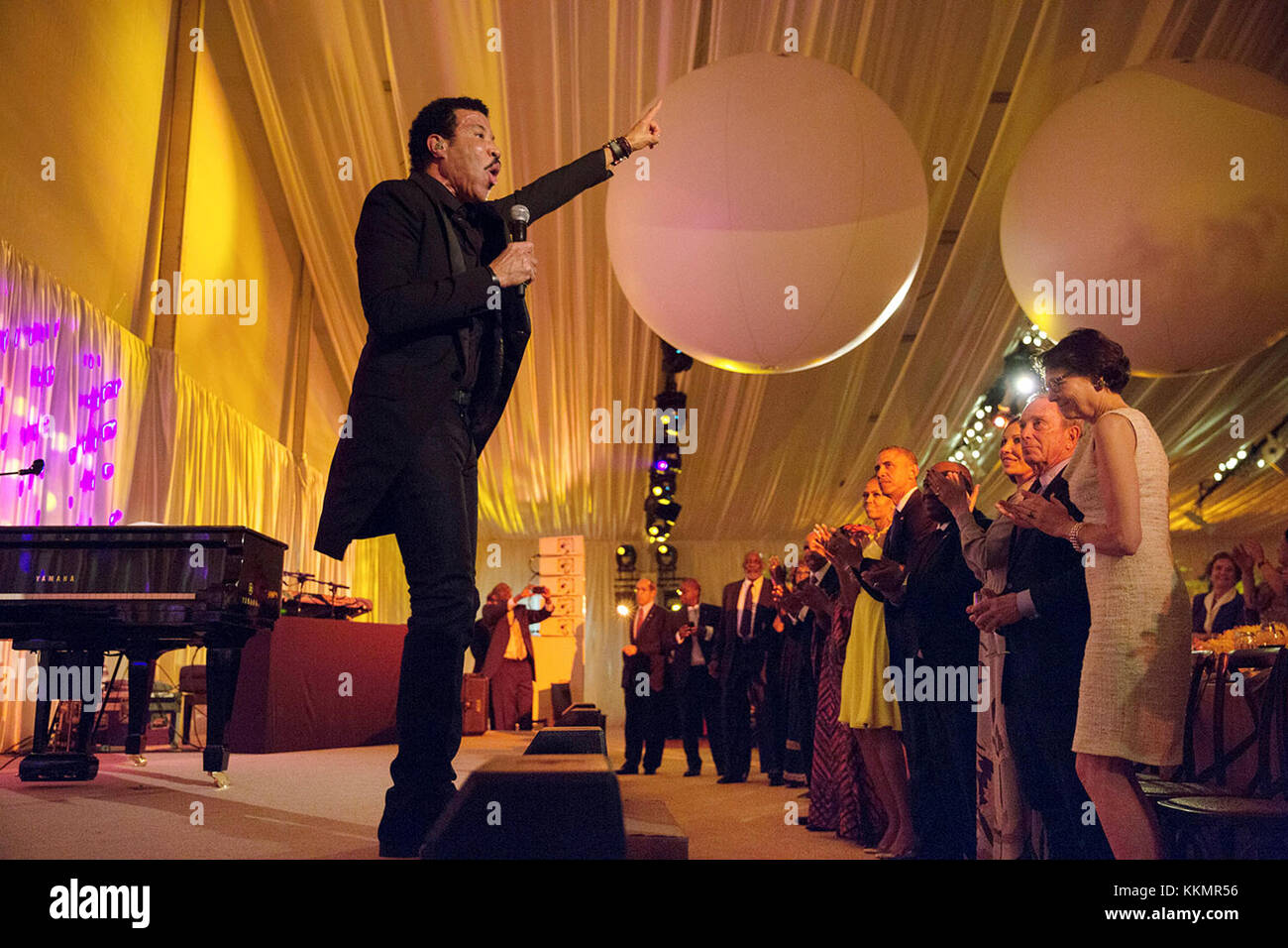 Lionel Richie performs during the U.S.-Africa Leaders Summit dinner hosted by President Barack Obama and First Lady Michelle Obama on the South Lawn of the White House, Aug. 5, 2014. Stock Photo