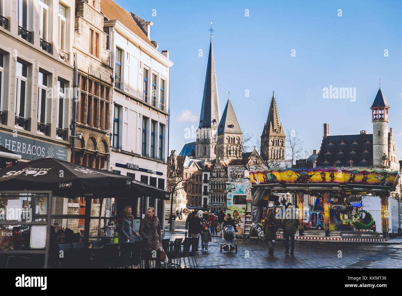 St. Jacobs Church and Christmas Market in Ghent Stock Photo