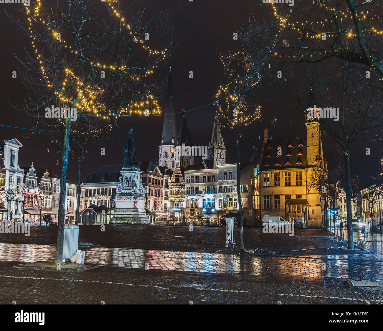 St. James Church and Christmas Decorations in Ghent Stock Photo