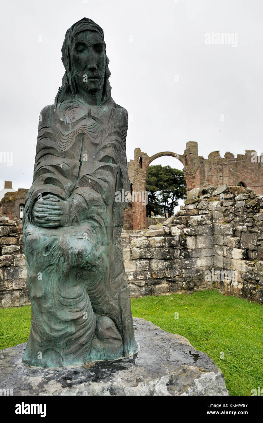 Statue of St Cuthbert, Lindisfarne Priory, Holy Island Stock Photo Alamy