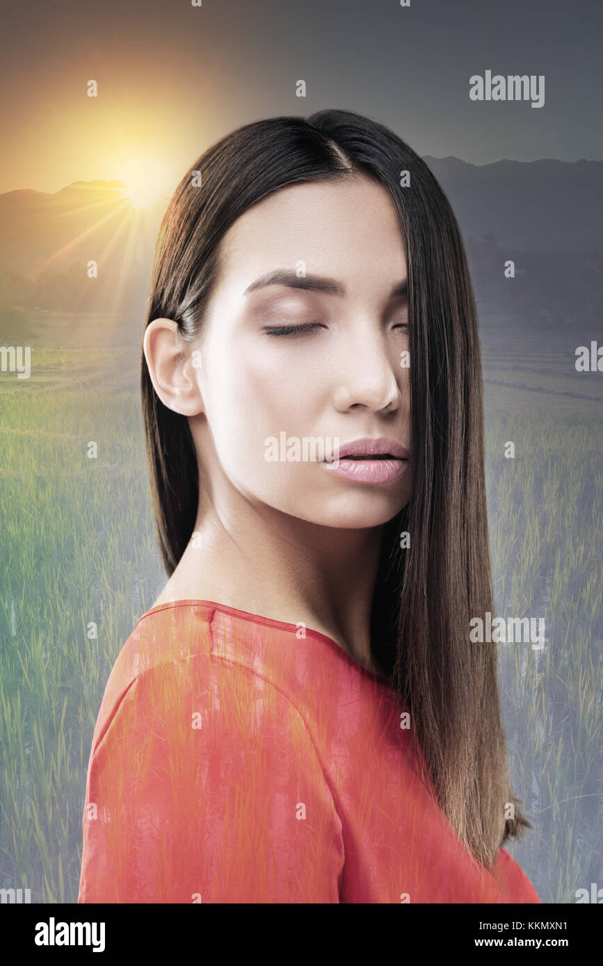 Dreamy girl posing with closed eyes Stock Photo