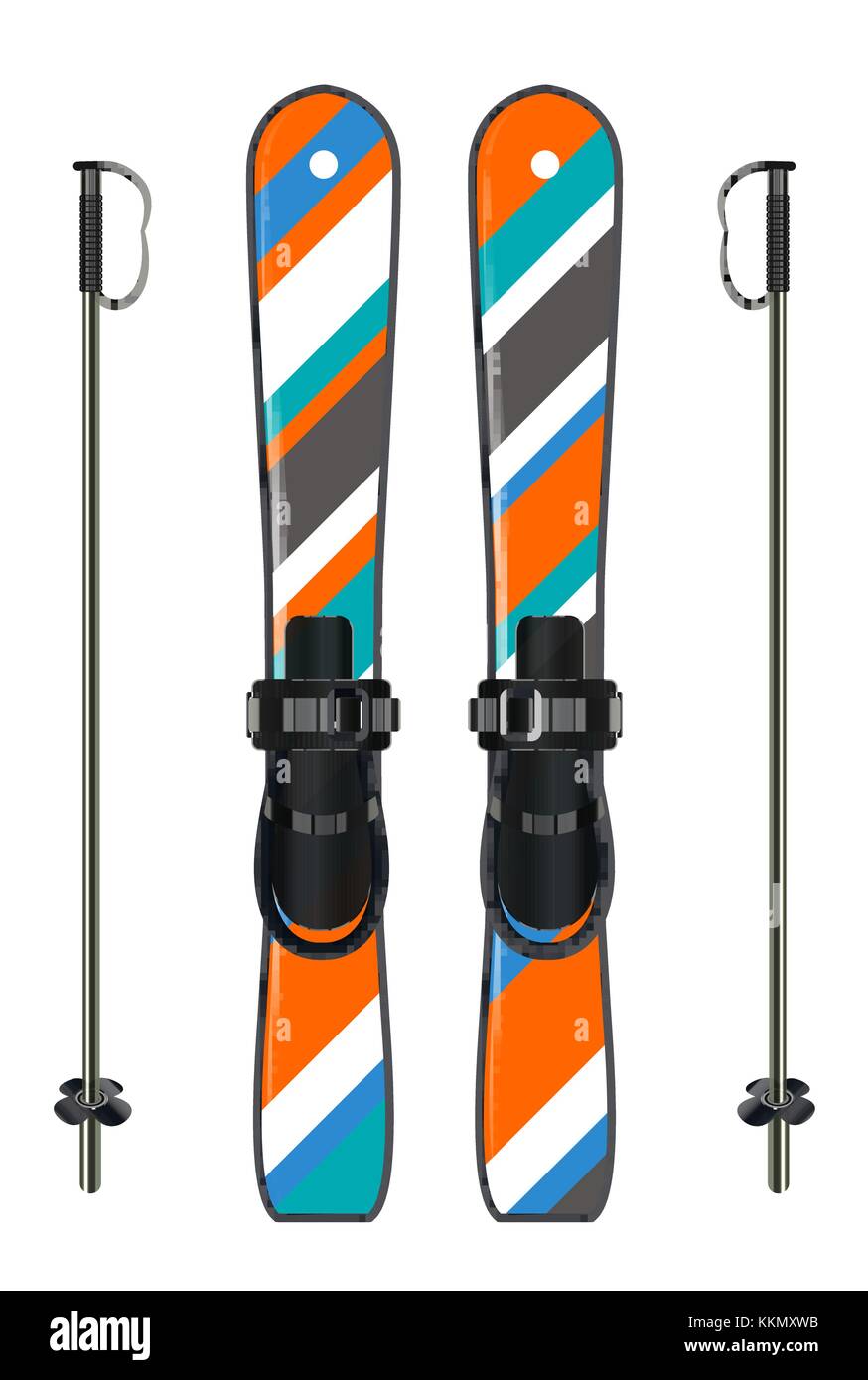 ski equipment with ski board and ski poles Stock Vector
