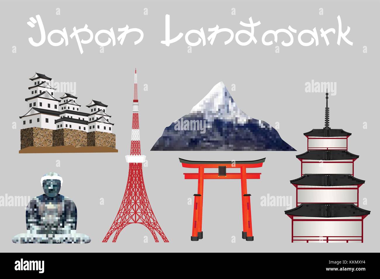 set of a real japan landmark vector Stock Vector