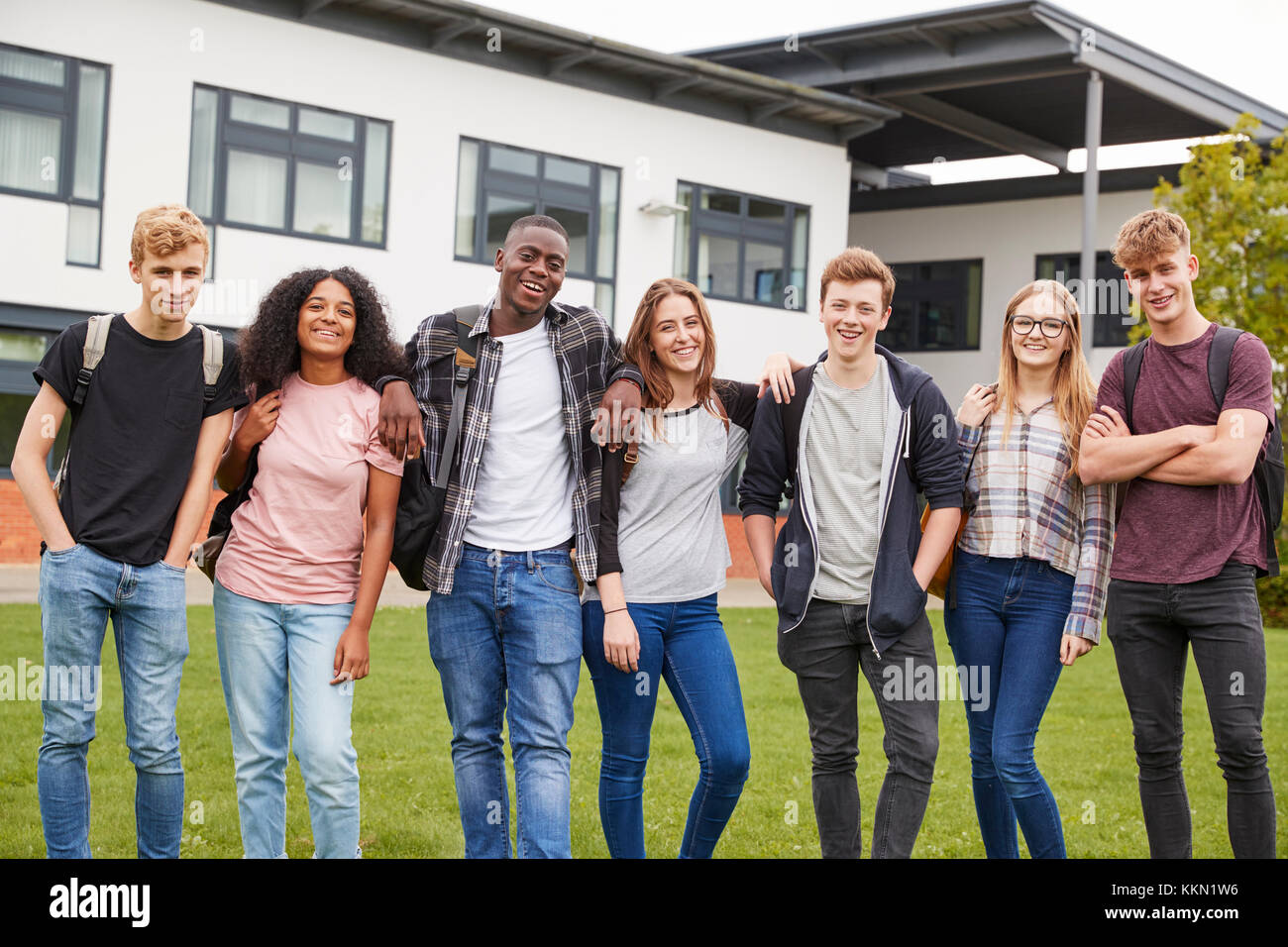 Portrait Of Student Group Outside College Buildings Stock Photo
