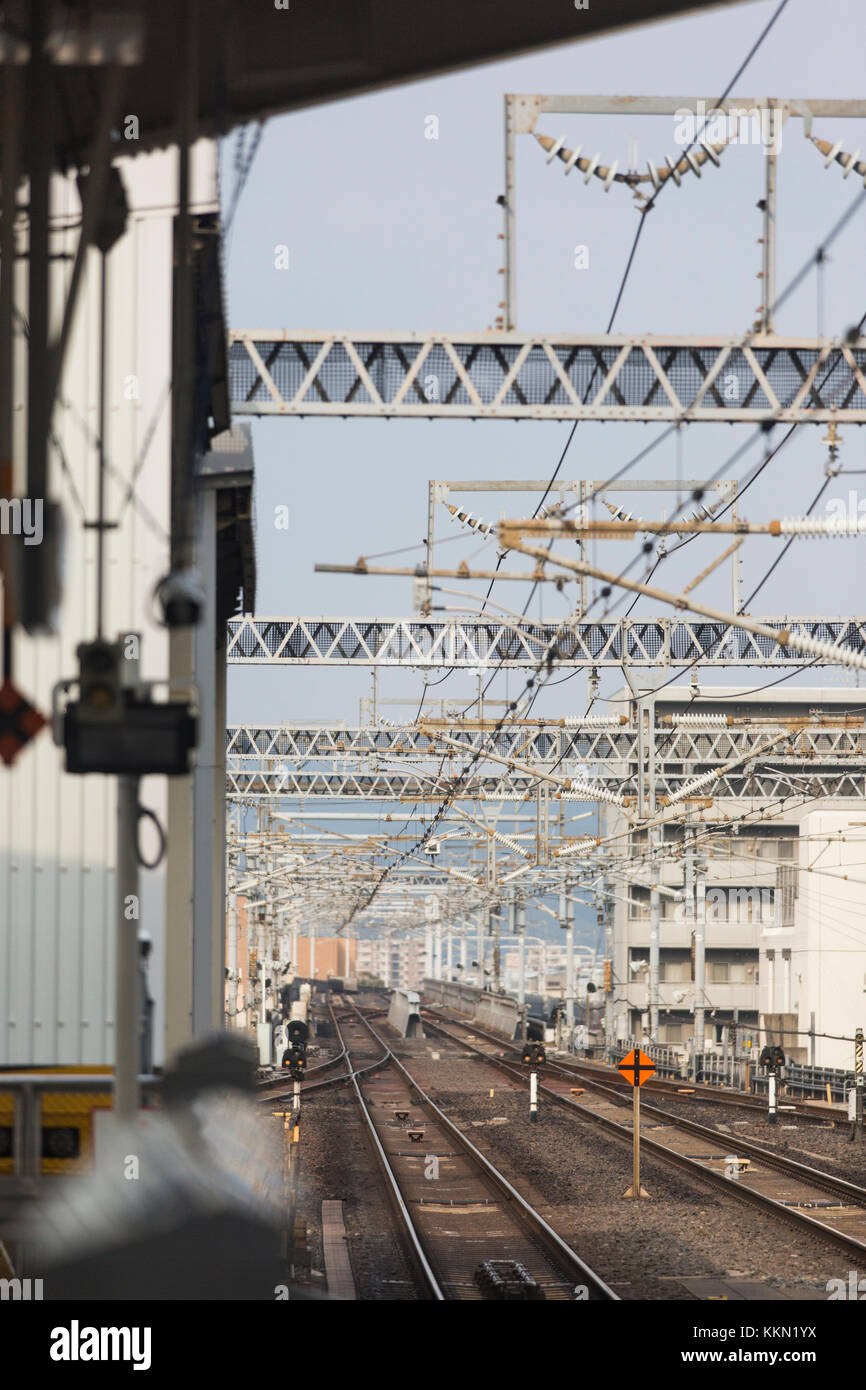 View from the deck of a train station in Tokyo. Stock Photo