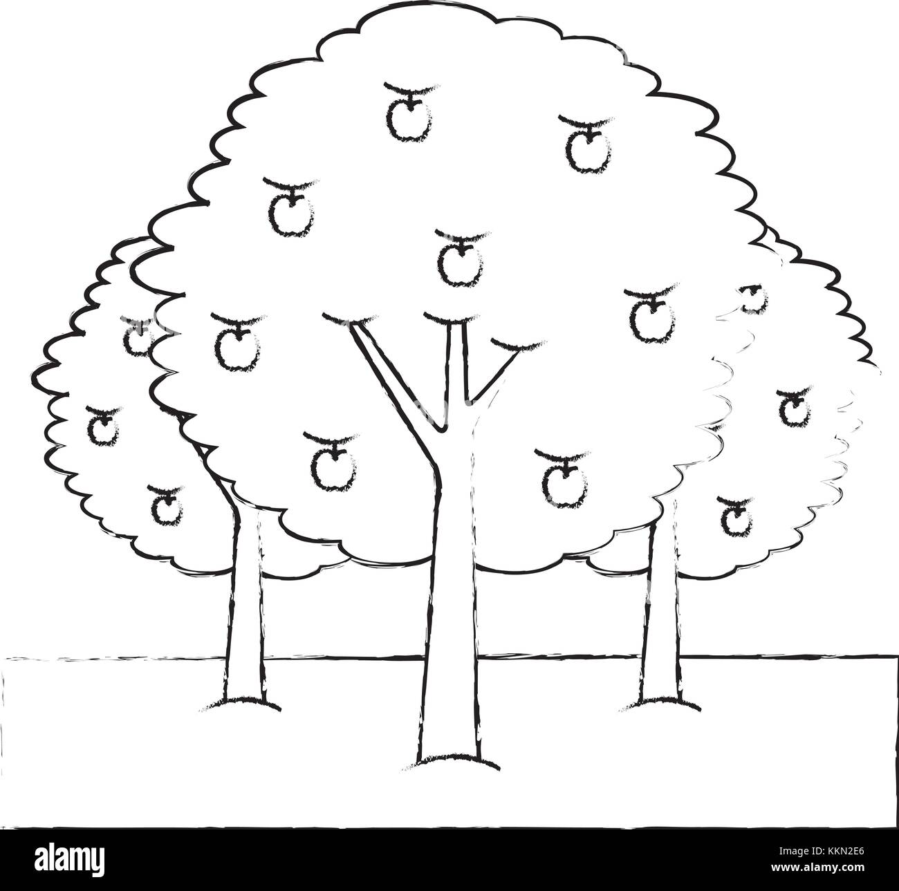 three apple trees bush foliage fruit natural Stock Vector Image & Art