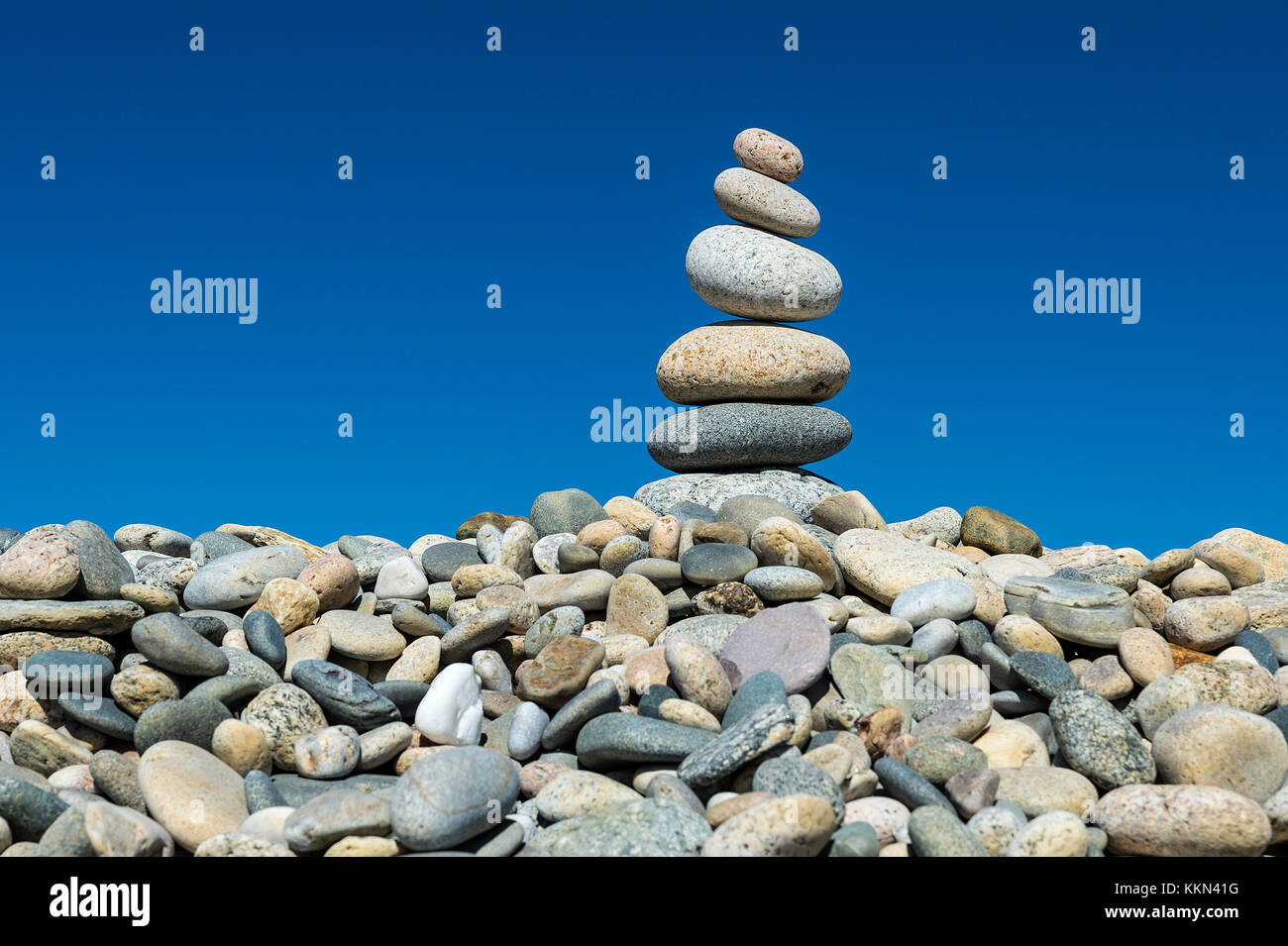 Rock cairn on Stonewall Beach, Chilmark, Matha's Vineyard, Massachusetts, USA. Stock Photo