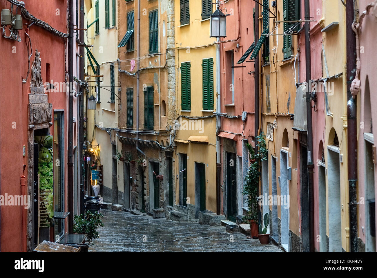 Charming village buildings and alley, Porto Venere, Liguria, Italy. Stock Photo