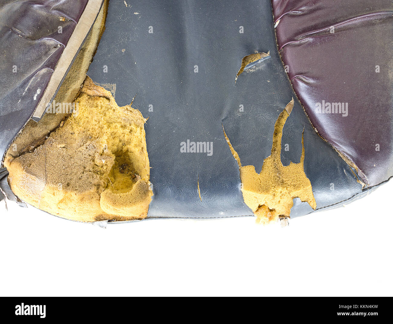 Closeup black Office chair old damage leather and dirty, time to