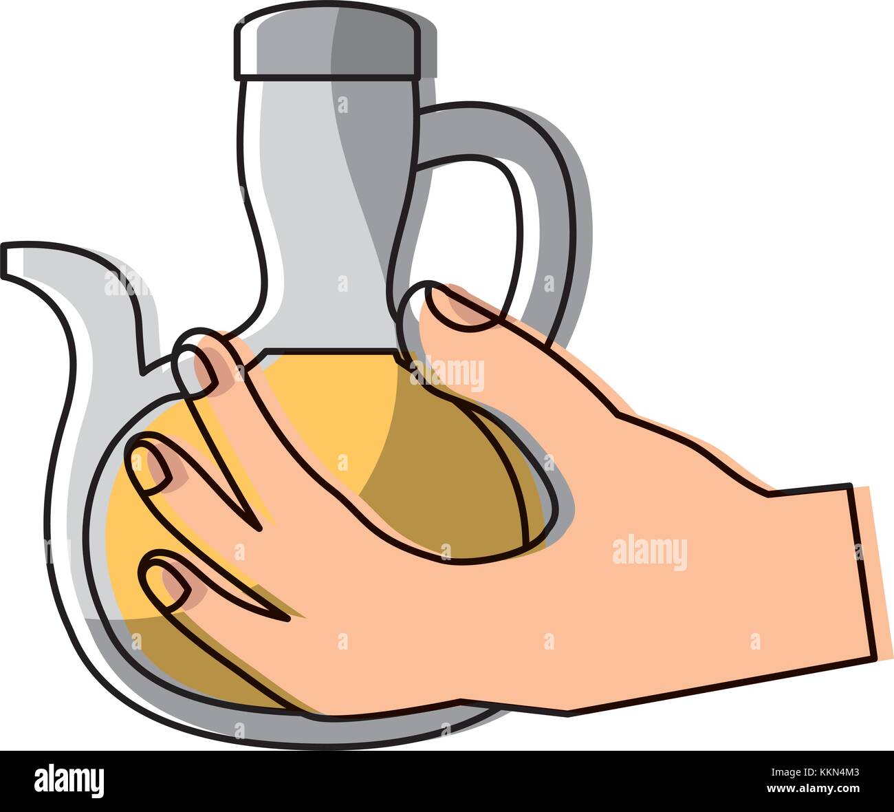 hand holding glass oil kitchen ingredient Stock Vector
