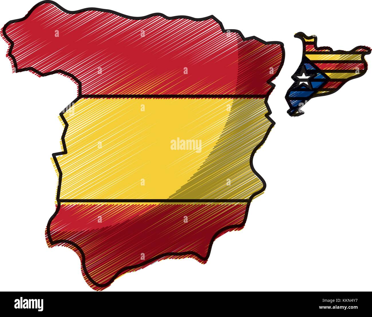 spain map and catalonia flag independence Stock Vector