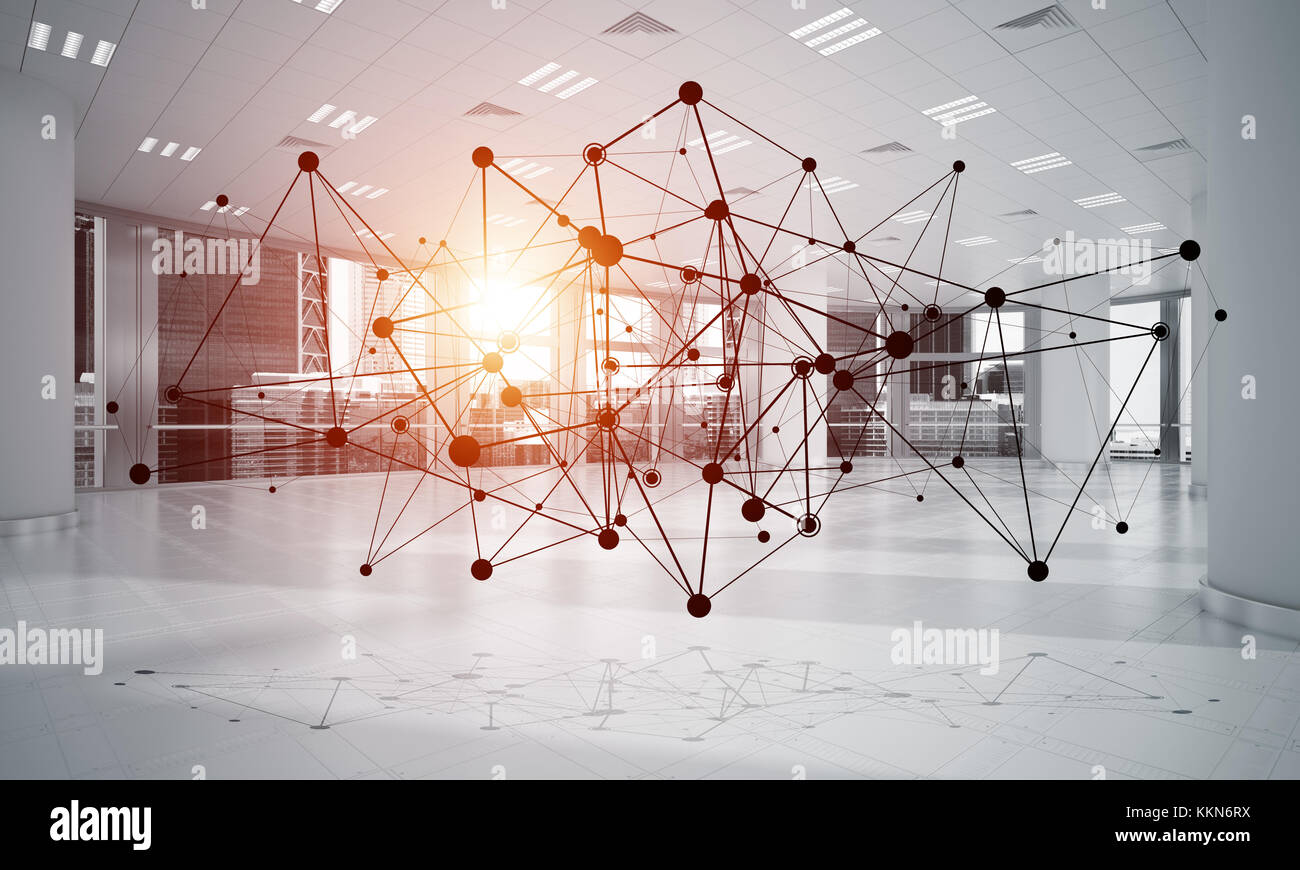 Lines connected with dots as social communication concept in office ...