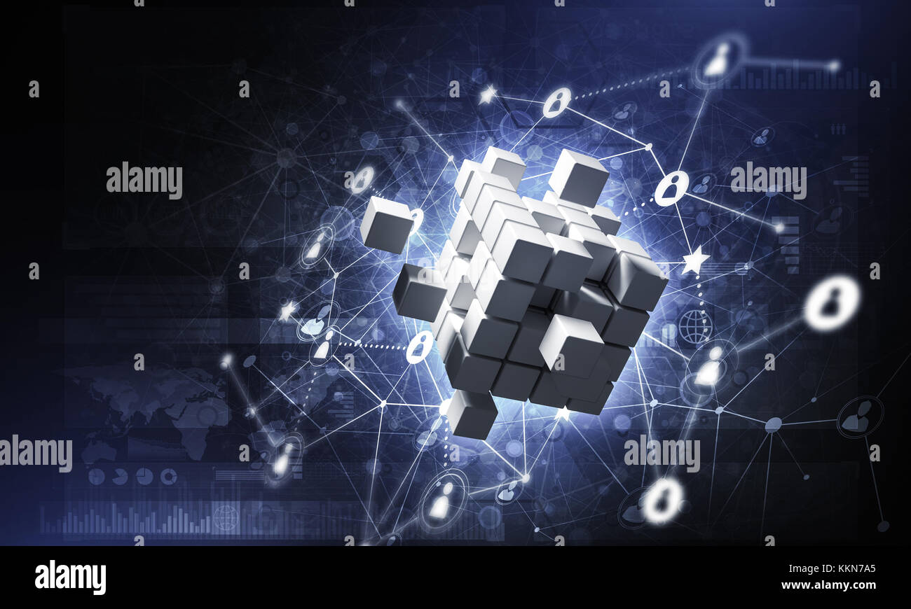 Conceptual background image with cube figure and social connection ...