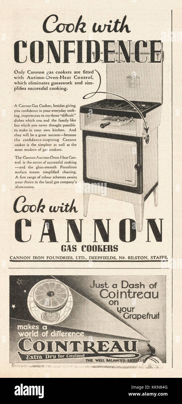 1938 UK Magazine Cannon Gas Cookers Advert Stock Photo Alamy