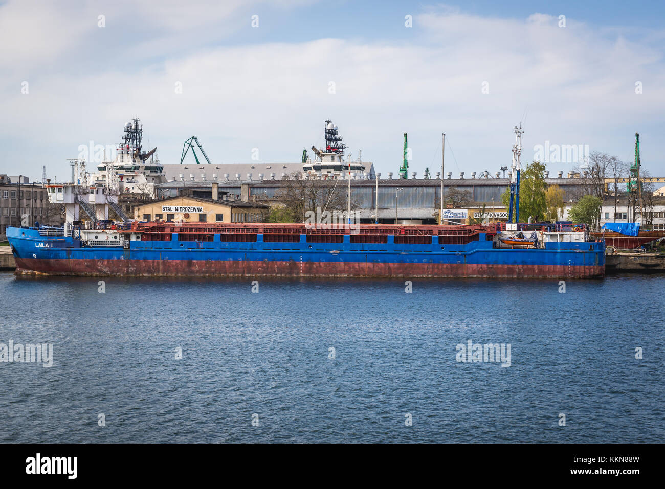 Laila I cargo ship in Port of Gdynia city, Pomeranian Voivodeship of Poland Stock Photo