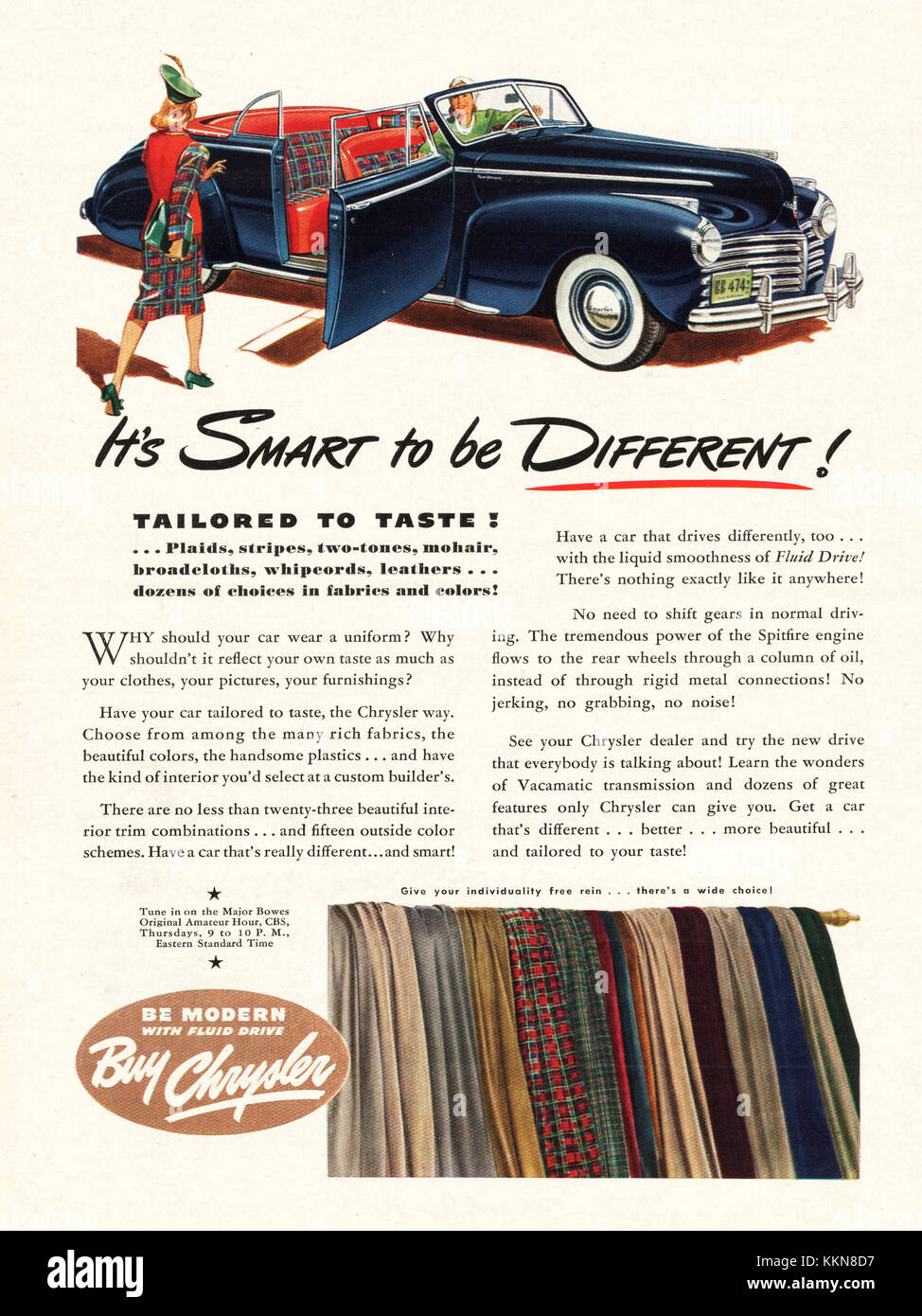 1941 U.S. Magazine Chrysler Car Advert Stock Photo