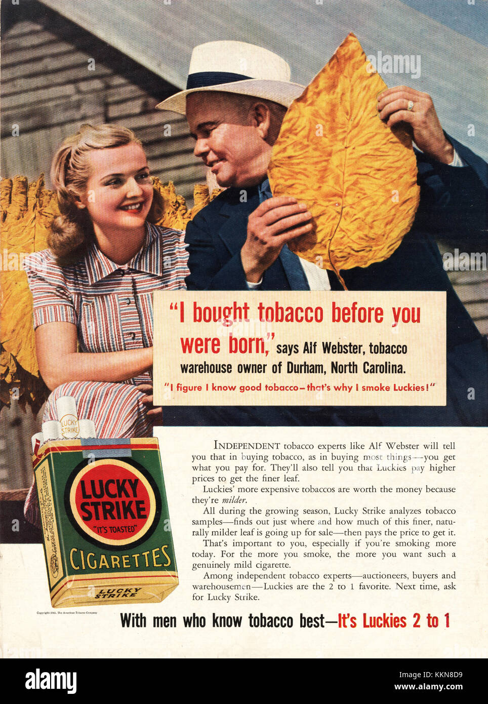 1941 U.S. Magazine Lucky Strike Cigarette Advert Stock Photo - Alamy, image size:964x1390