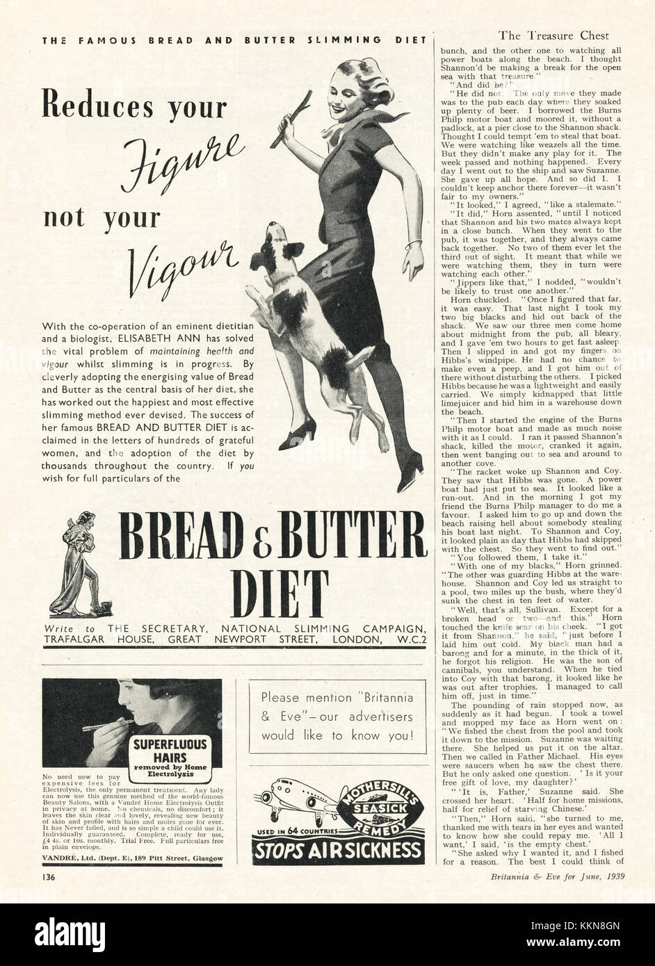 1939 UK Magazine Bread and Butter Diet Advert Stock Photo Alamy