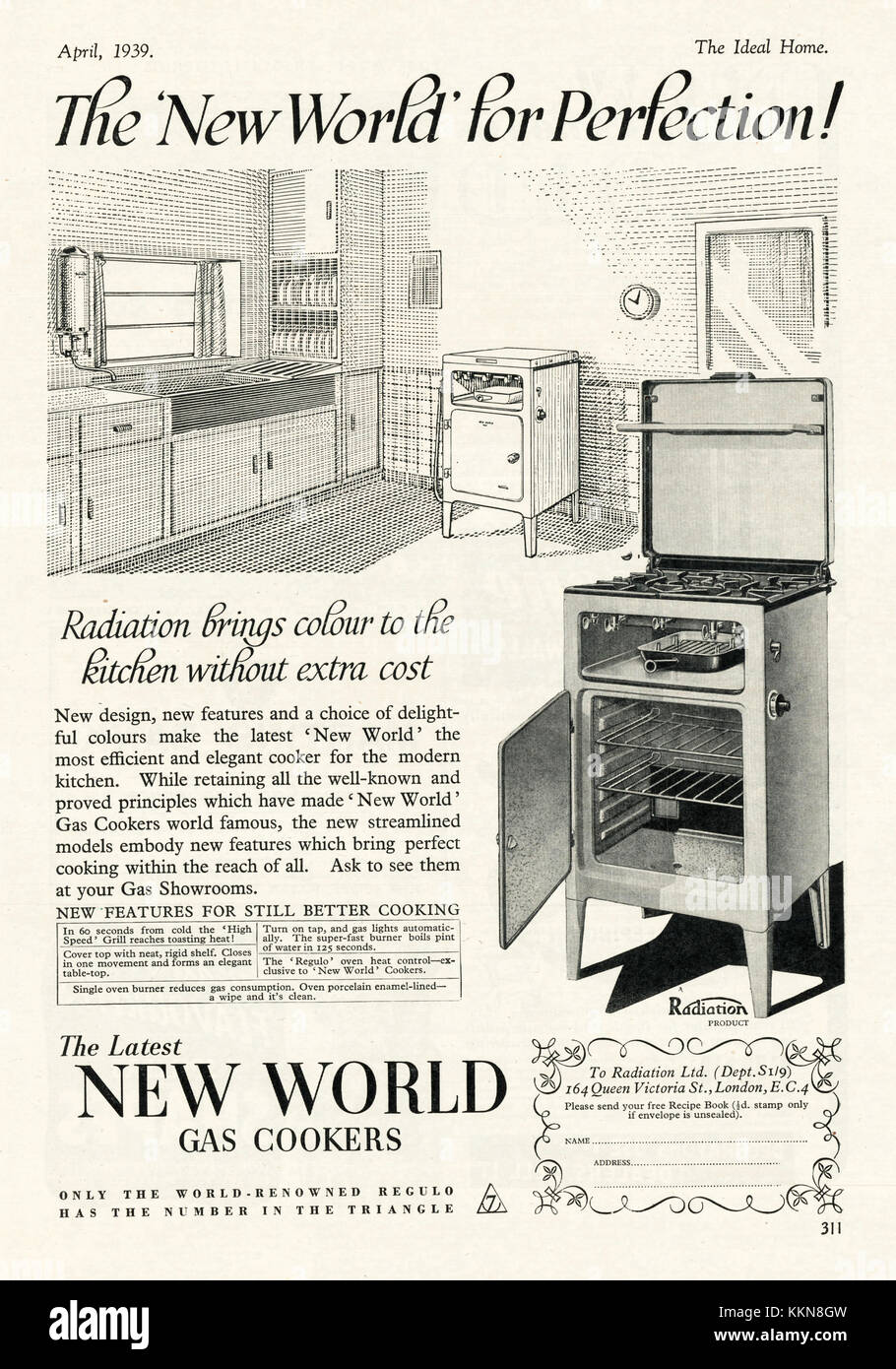 1939 UK Magazine New World Gas Cookers Advert Stock Photo Alamy