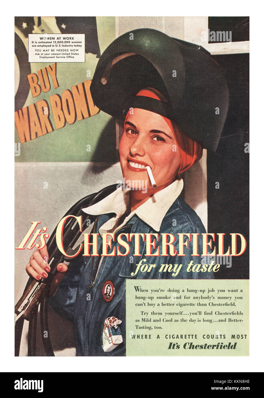 1943 U.S. Magazine Chesterfield Cigerette Advert Stock Photo
