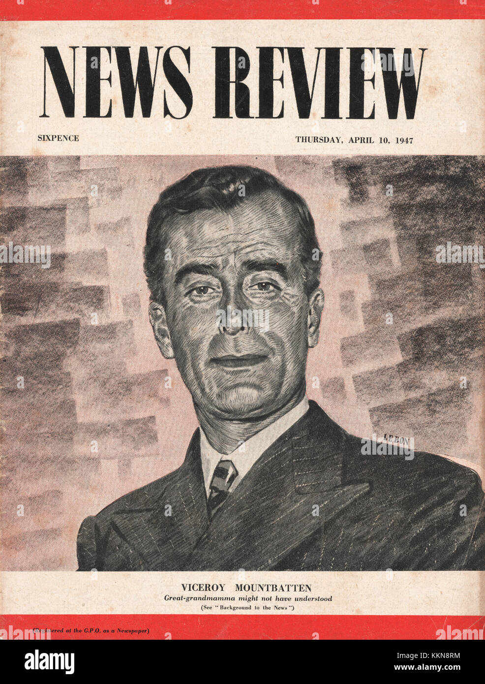 1947 News Review Magazine Viceroy Mountbatten Stock Photo