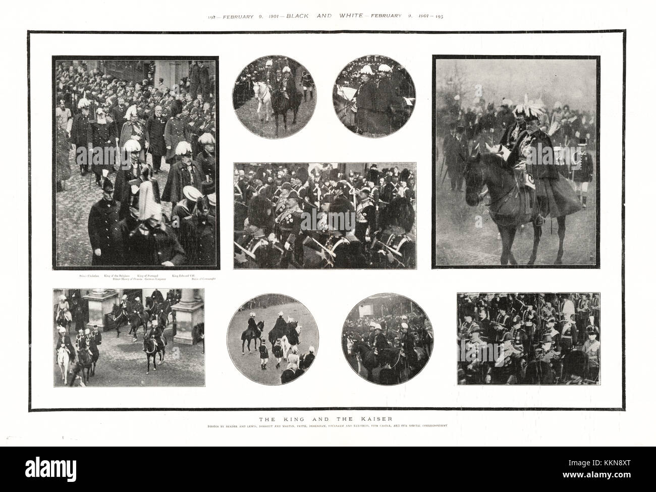 1901 Black & White King Edward VII & Kaiser Wilhelm at Queen Victoria's funeral Stock Photo