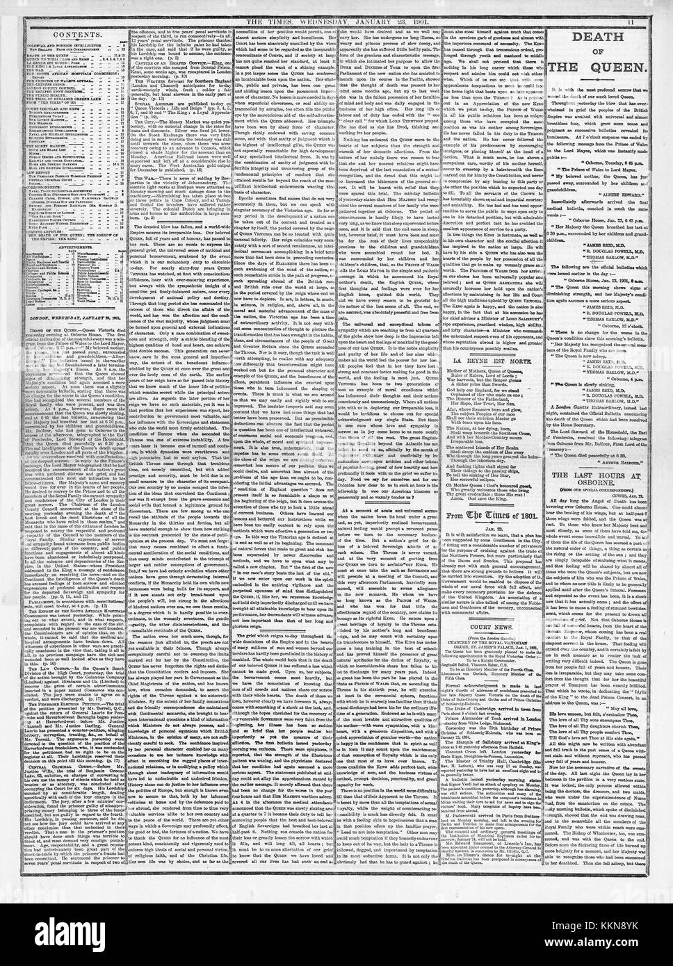 1901 The Times Death of Queen Victoria, page 11 Stock Photo