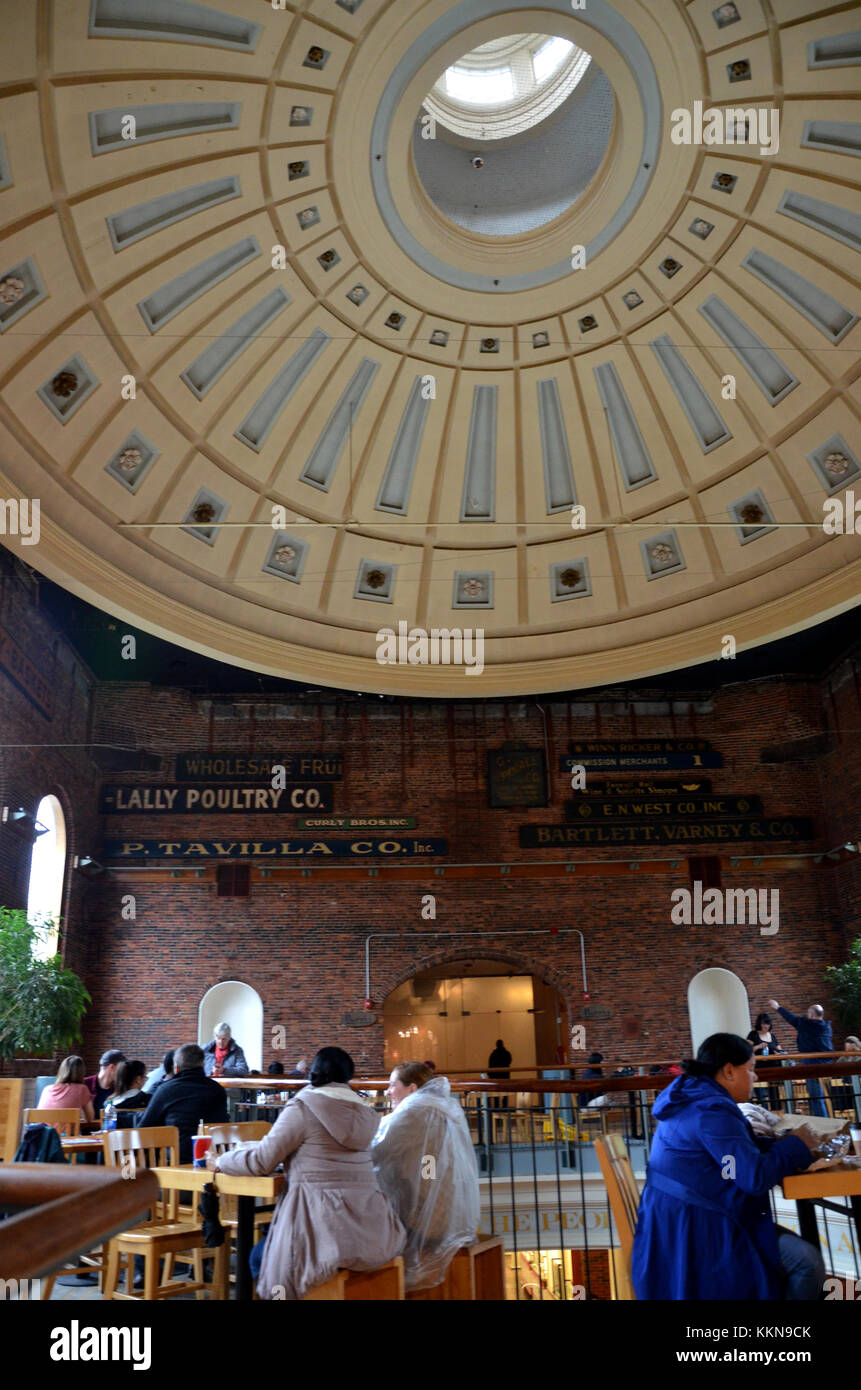 Food court in Quincy Market Hall, Boston, Mass, USA. Stock Photo