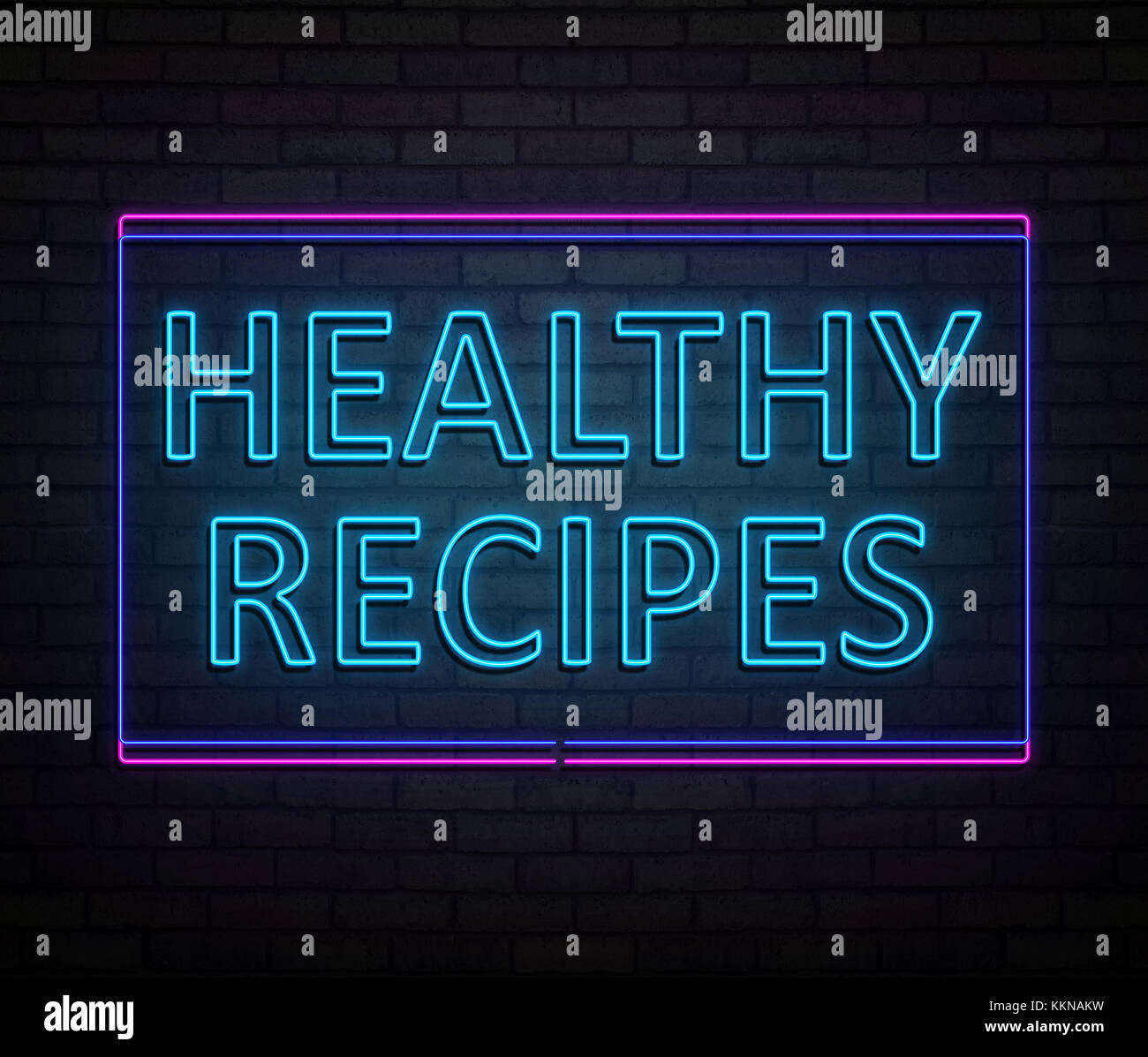 3d Illustration depicting an illuminated neon sign with a healthy recipes concept. Stock Photo