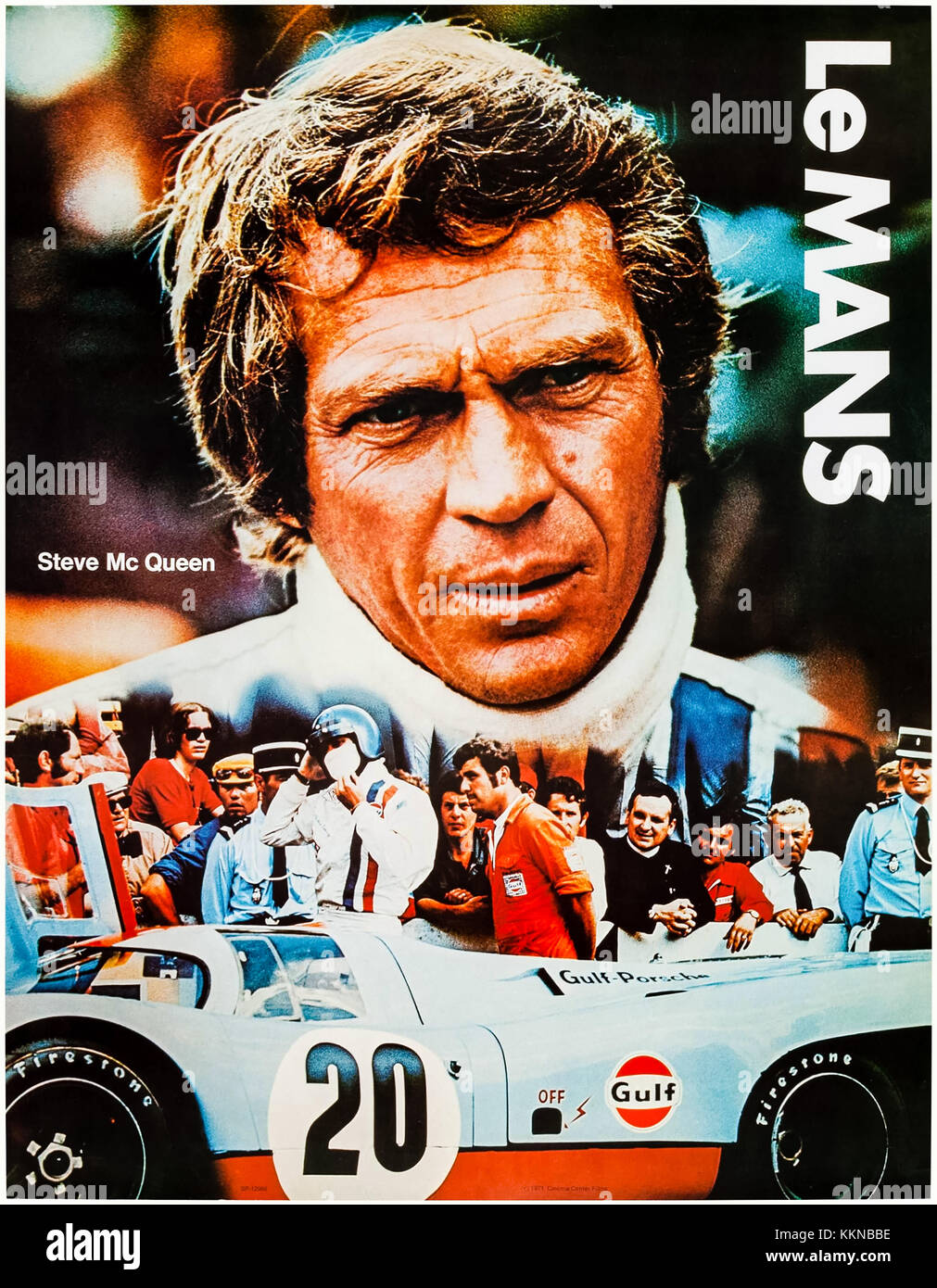 Steve McQueen as Michael Delaney in Gulf Team Porsche 917. Gulf Promotional poster tie-in with the film ‘Le Mans’ (1971) directed by Lee H. Katzin and starring Steve McQueen, Siegfried Rauch and Elga Andersen. Stock Photo