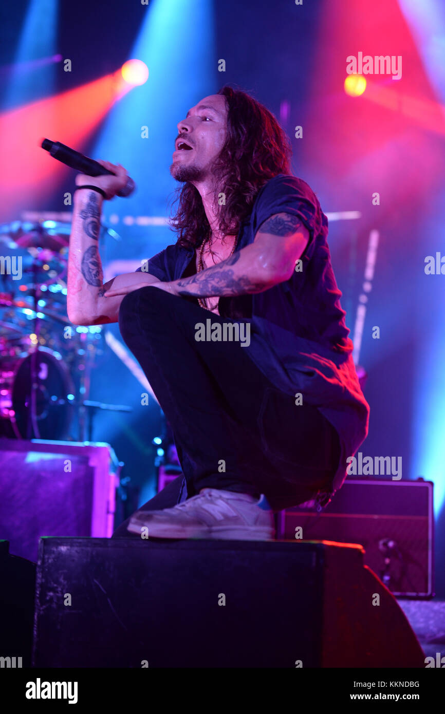 WEST PALM BEACH, FL - AUGUST 14:  Brandon Boyd of Incubus performs at The Perfect Vodka Amphitheater on August 14, 2015 in West Palm Beach Florida  People:  Brandon Boyd Stock Photo