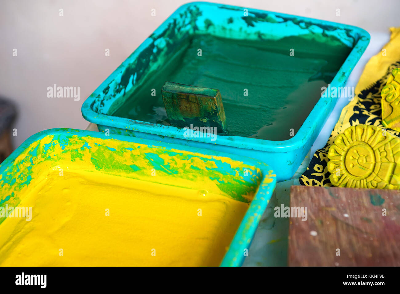 Natural stamps and colors for dyeing cloth Stock Photo
