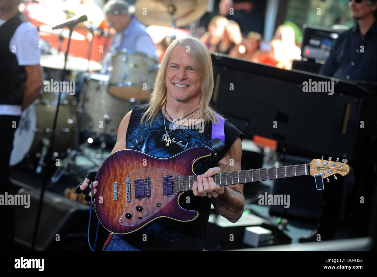 NEW YORK, NY - JULY 23: Vocalist Ian Gillan and Guitarist Steve Morse of Deep Purple peform on NBC's 'Today Show' at Rockefeller Plaza on July 23, 2015 in New York City   People:  Steve Morse Stock Photo