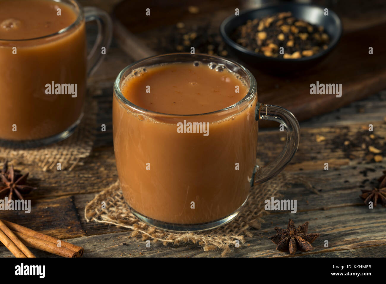 Organic Hot Chai Tea Drink with Milk and Spices Stock Photo Alamy