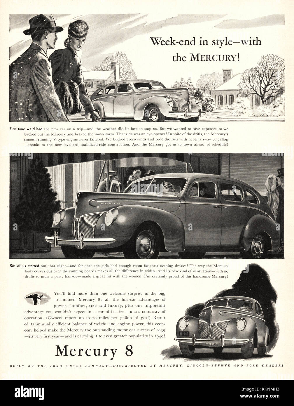 1940 U.S. Magazine Mercury 8 Cars Advert Stock Photo
